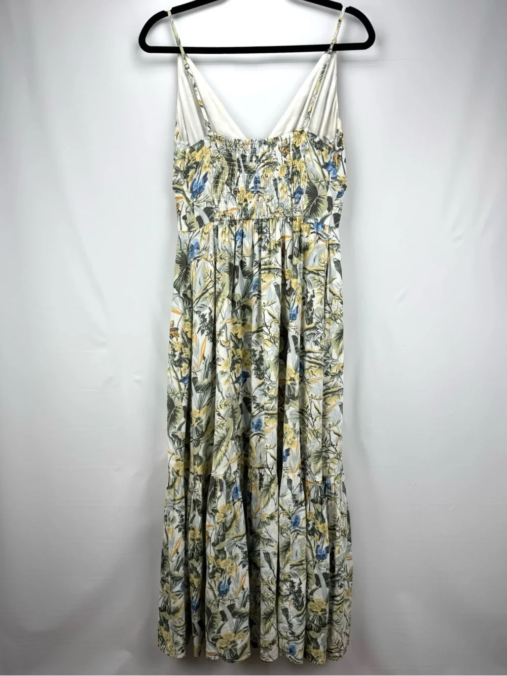 Abercrombie & Fitch Green Tropical Floral Plunge V-Neck Linen Maxi Dress